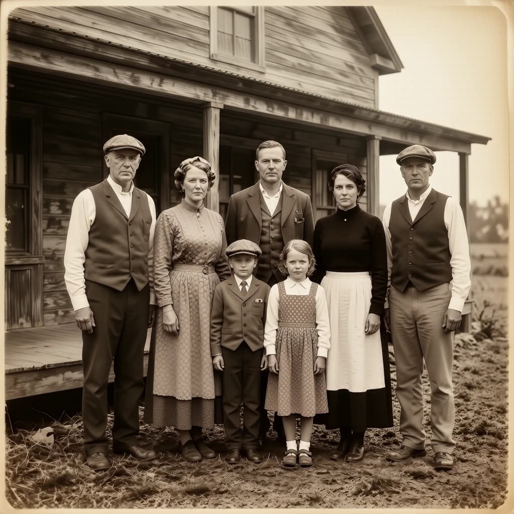 Everybody holds still and nobody smiles for the family portrait. It's 1928 in Kansas