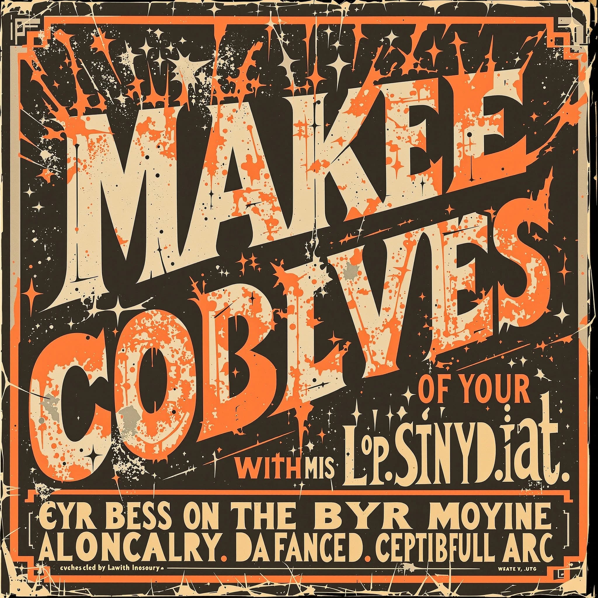 Make a 1960s concert poster featuring bold wood type, misaligned ink, creases.