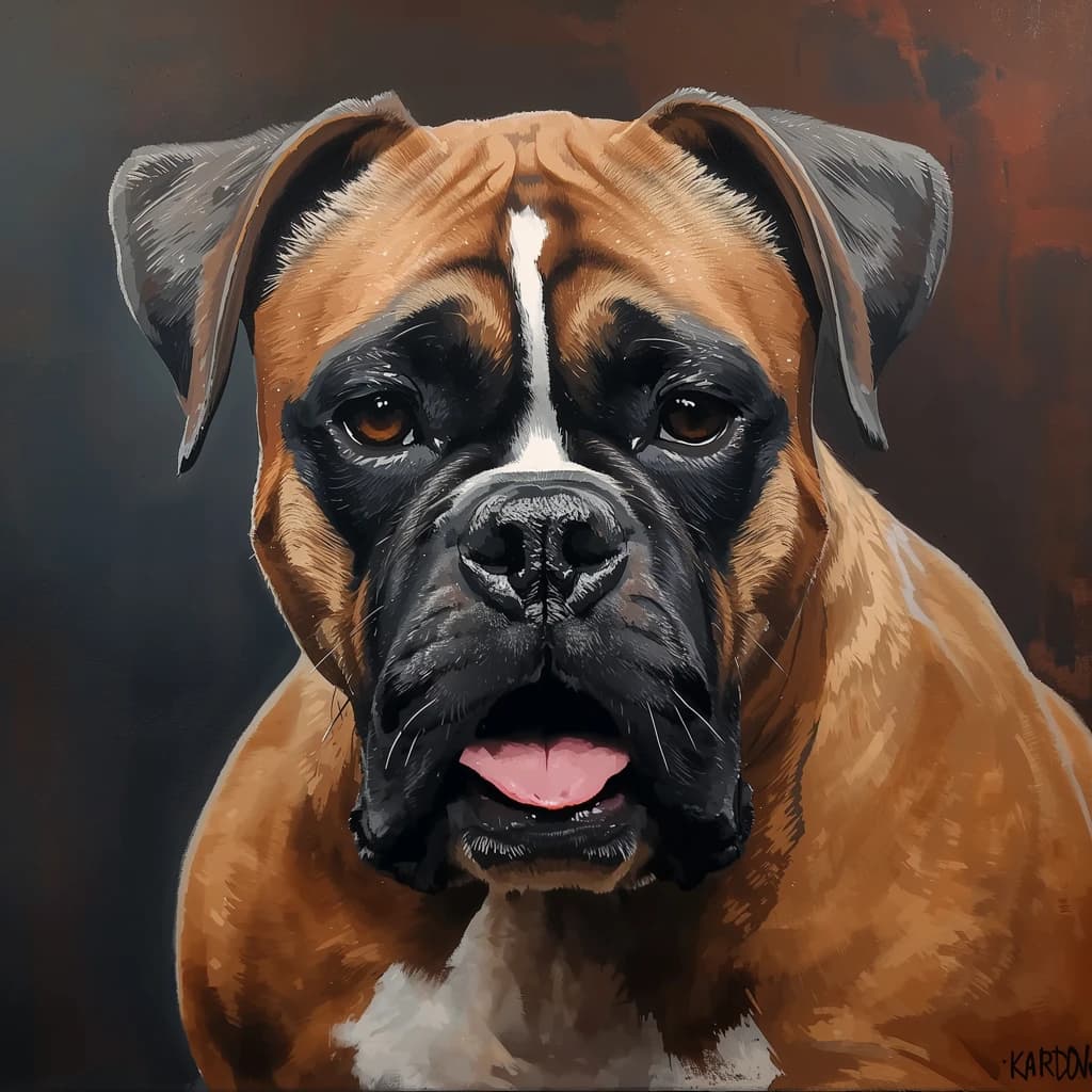 Paint a bruised boxer smiling, serious expression.