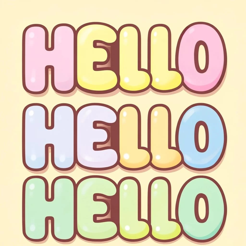 Make a bold bubble-letter poster that says HELLO, pastel palette, thick outline.