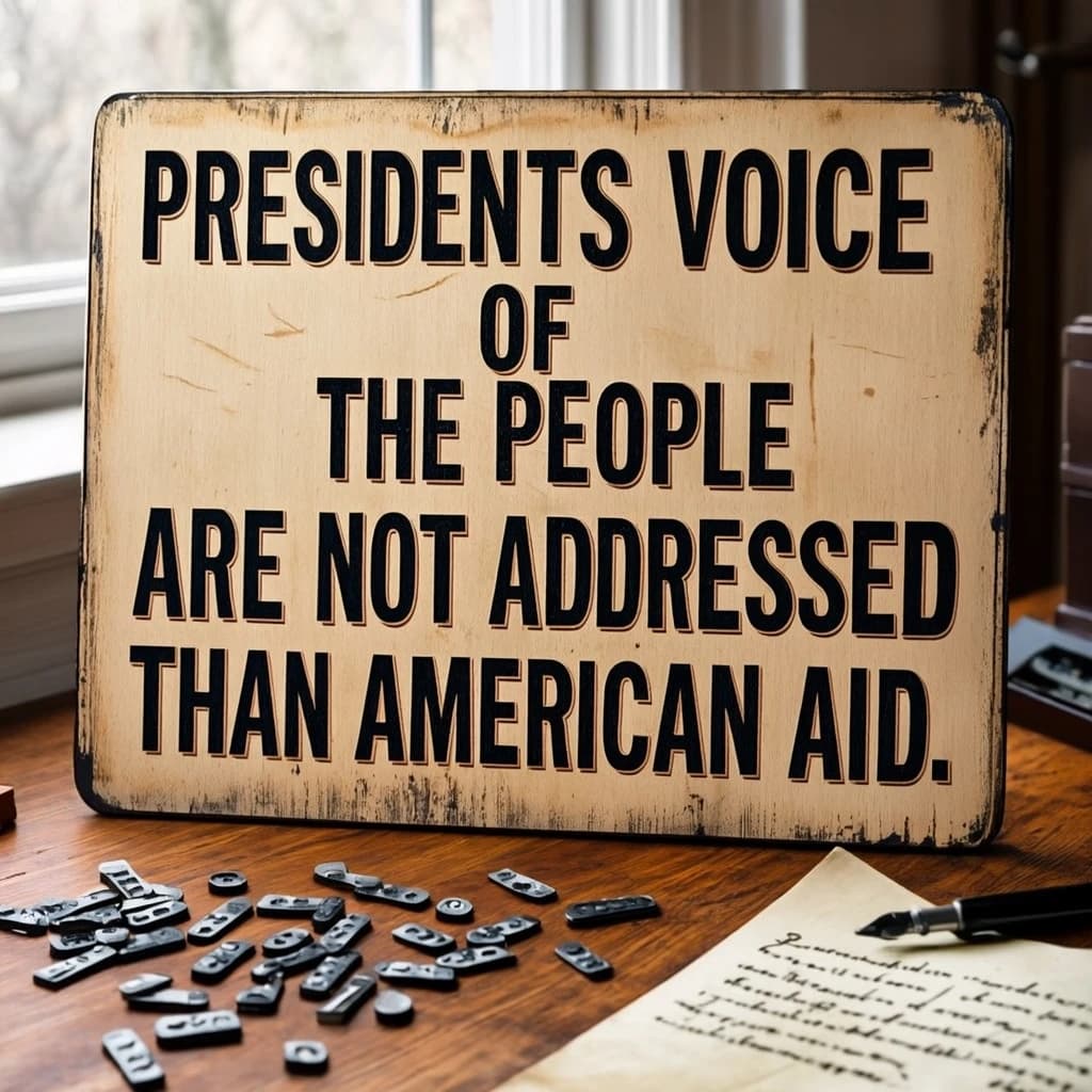 A vintage letterpress poster on a wooden desk: bold slab serif headline, tight kerning, misregistered ink, slightly worn edges, scattered metal type, soft window light.