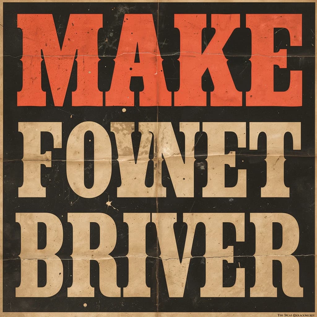 Make a 1960s concert poster featuring bold wood type, misaligned ink, creases.