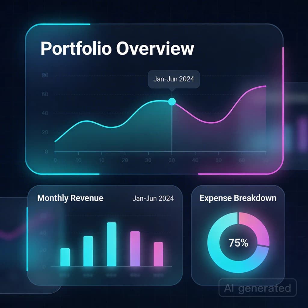 Make a dark mode finance dashboard with charts, glassmorphism, soft neon glow.
