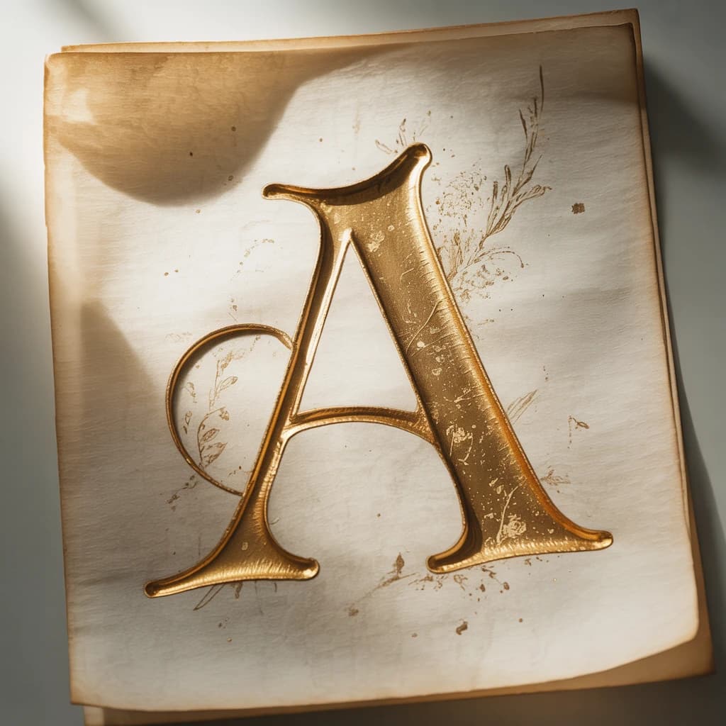 Illuminated letter A on vellum, gold leaf, a bit uneven flourishes.