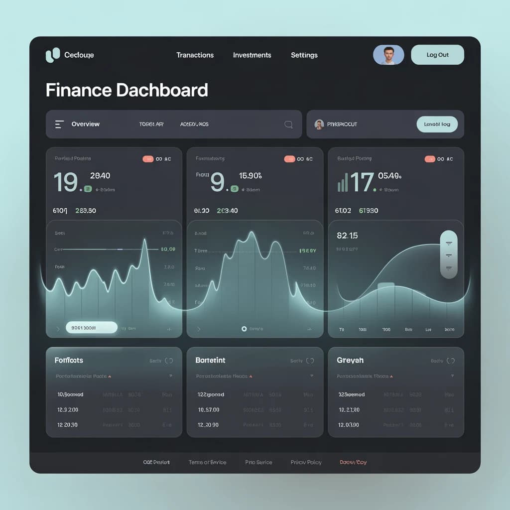 Make a dark mode finance dashboard with charts, glassmorphism, soft neon glow.