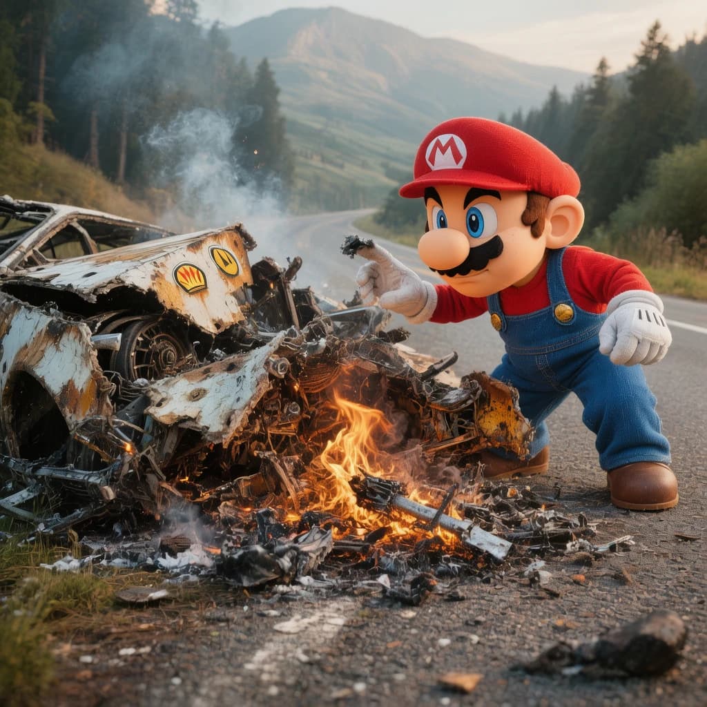 Mario examines the still smouldering wreck of the crash that took his best driver on the side of the country road. He designed this car and caused this. 3 days have passed since the crash. It's 1973 in Northern Italy.