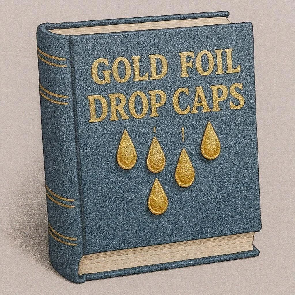 Illustrate a book cover with gold foil drop caps.