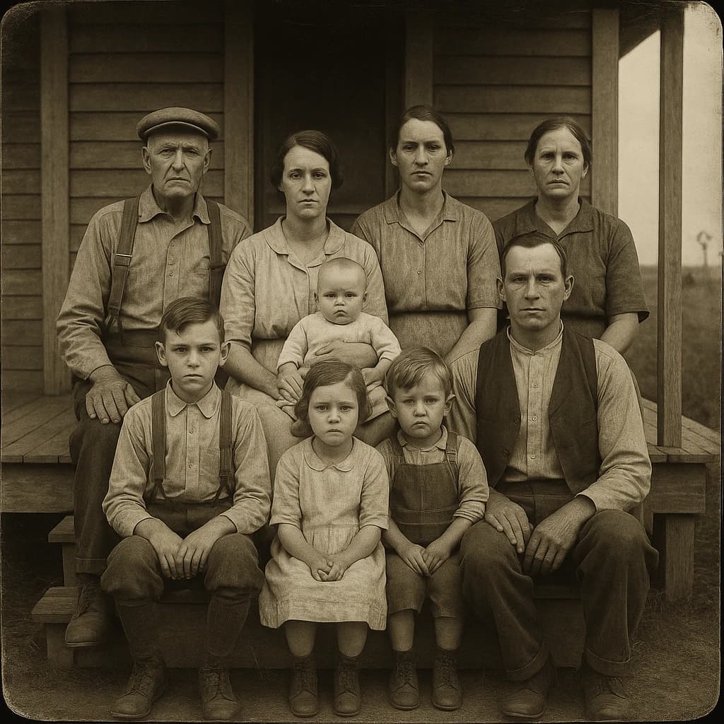 Everybody holds still and nobody smiles for the family portrait. It's 1928 in Kansas
