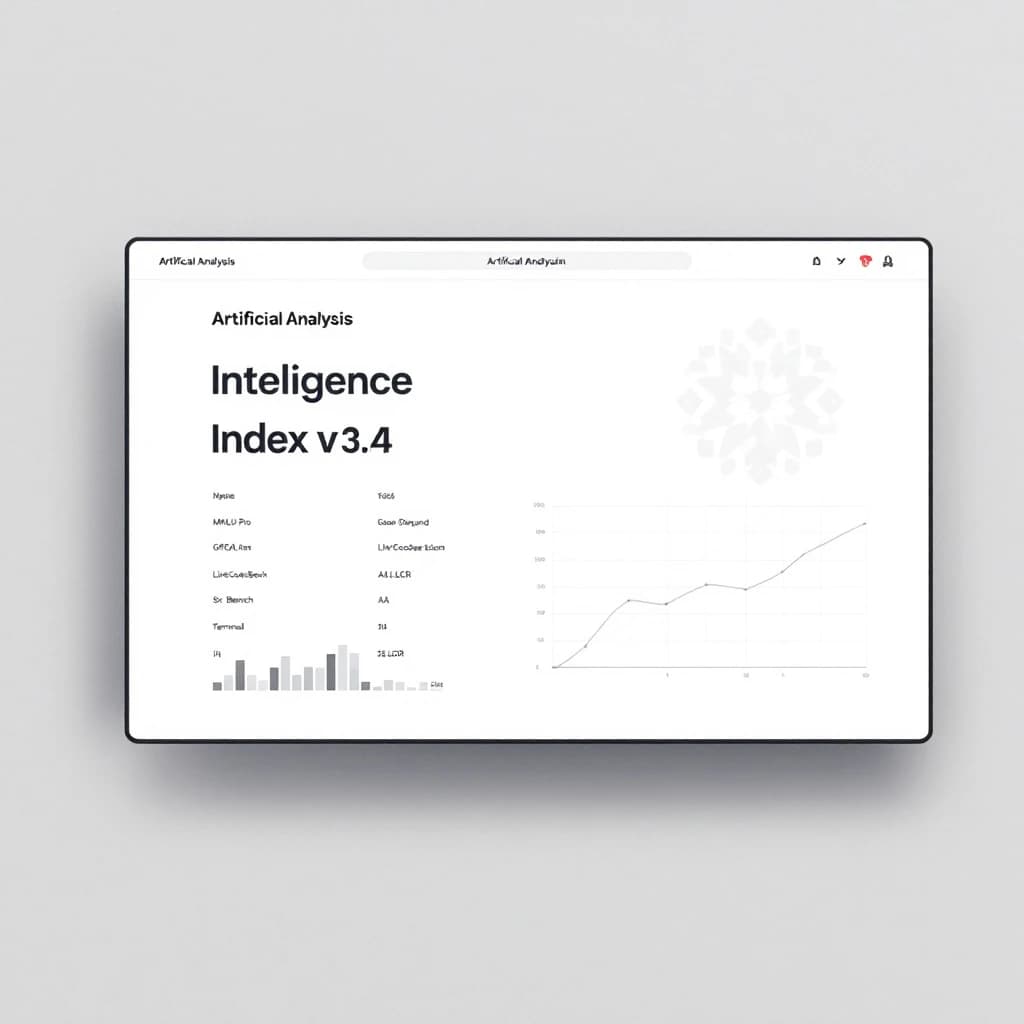 On a white dashboard with thin gray dividers, place a centered header in Helvetica Neue Bold, 20pt: “Independent analysis of AI - Understand the AI landscape to choose the best model and provider for your use case.” Directly beneath, a subheader in smaller Regular weight, 14pt: “Artificial Analysis Intelligence Index v3.0 incorporates 10 evaluations: MMLU-Pro, GPQA Diamond, Humanity's Last Exam, LiveCodeBench, SciCode, AIME 2025, IFBench, AA-LCR, Terminal-Bench Hard, 𝜏²-Bench Telecom.” The header is fully justified but the subheader is left-aligned. In the upper right corner, the Artificial Analysis logo appears watermarked, diagonal, faint gray, partially overlapping the scrollbar.