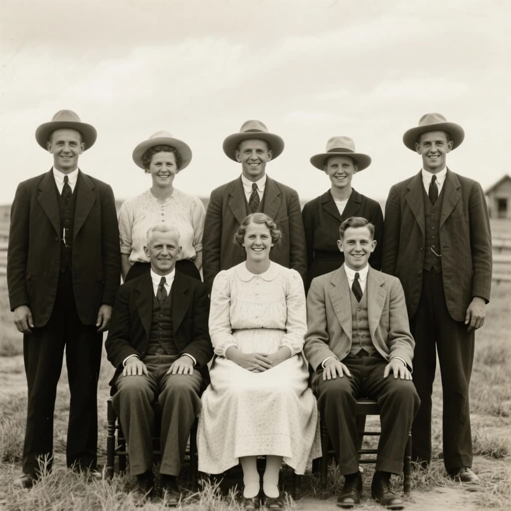 Everybody holds still and nobody smiles for the family portrait. It's 1928 in Kansas
