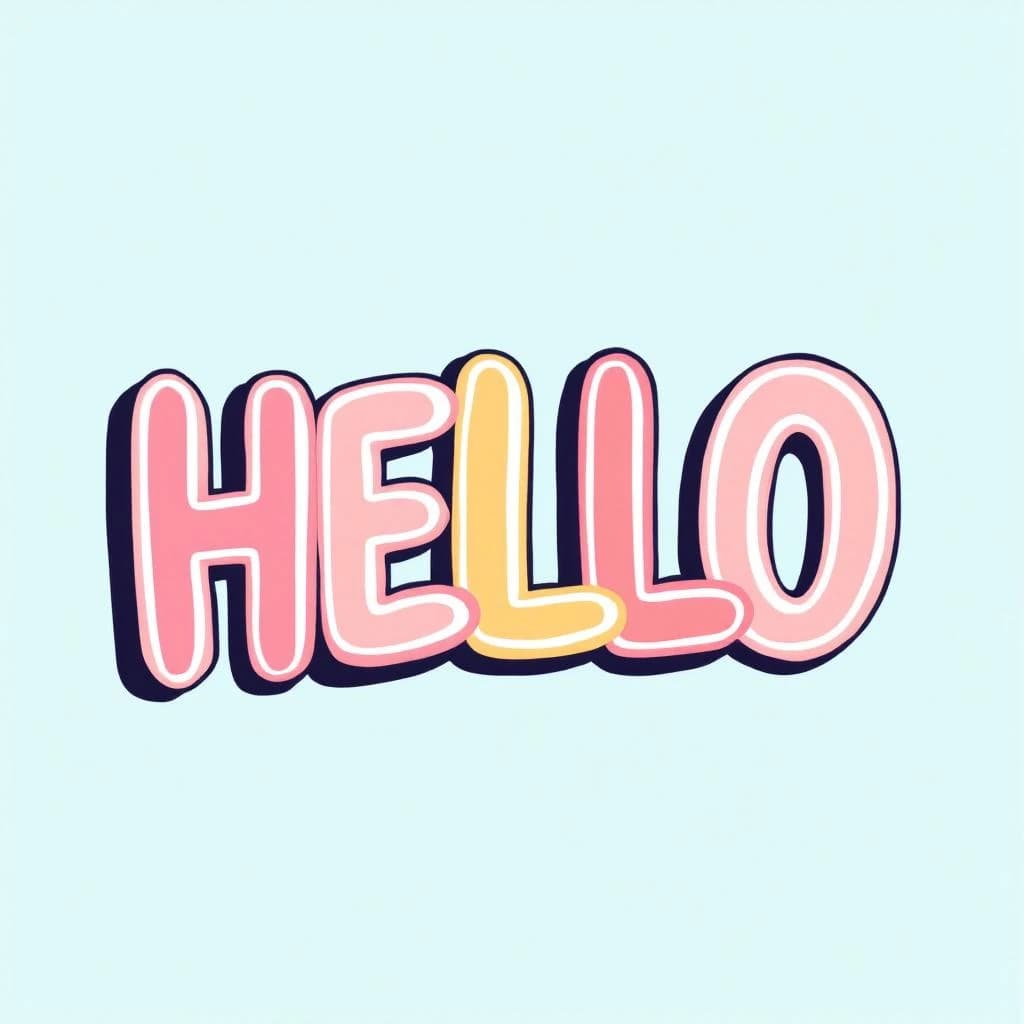 Make a bold bubble-letter poster that says HELLO, pastel palette, thick outline.