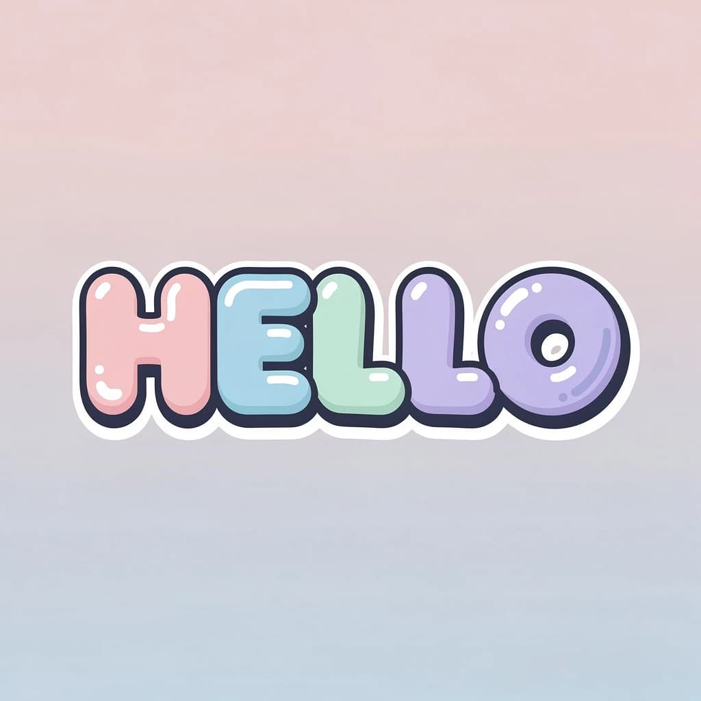 Make a bold bubble-letter poster that says HELLO, pastel palette, thick outline.