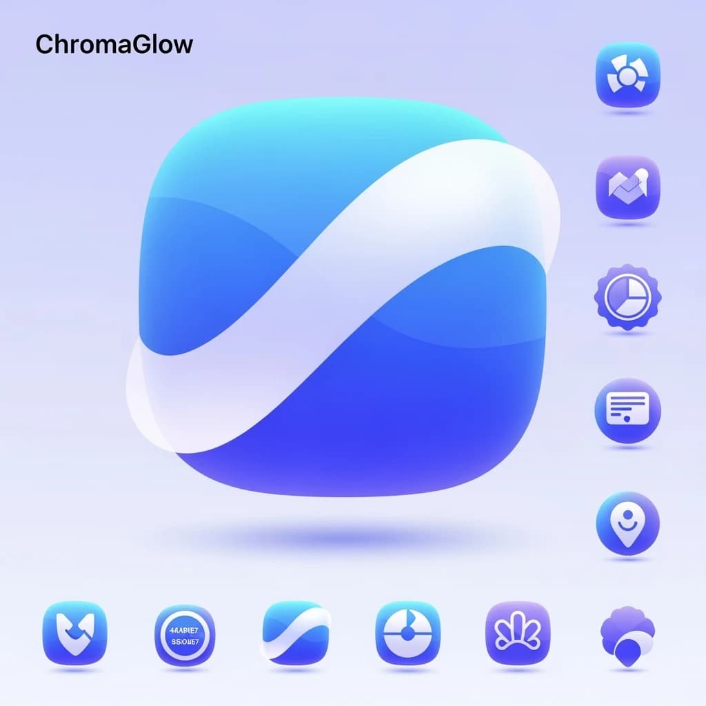 Design a glossy 3D icon set with smooth gradients.
