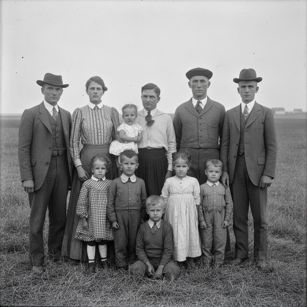 Everybody holds still and nobody smiles for the family portrait. It's 1928 in Kansas