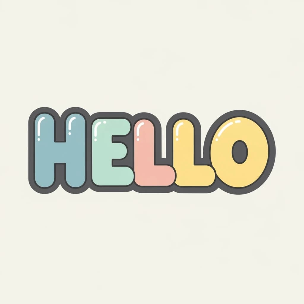 Make a bold bubble-letter poster that says HELLO, pastel palette, thick outline.