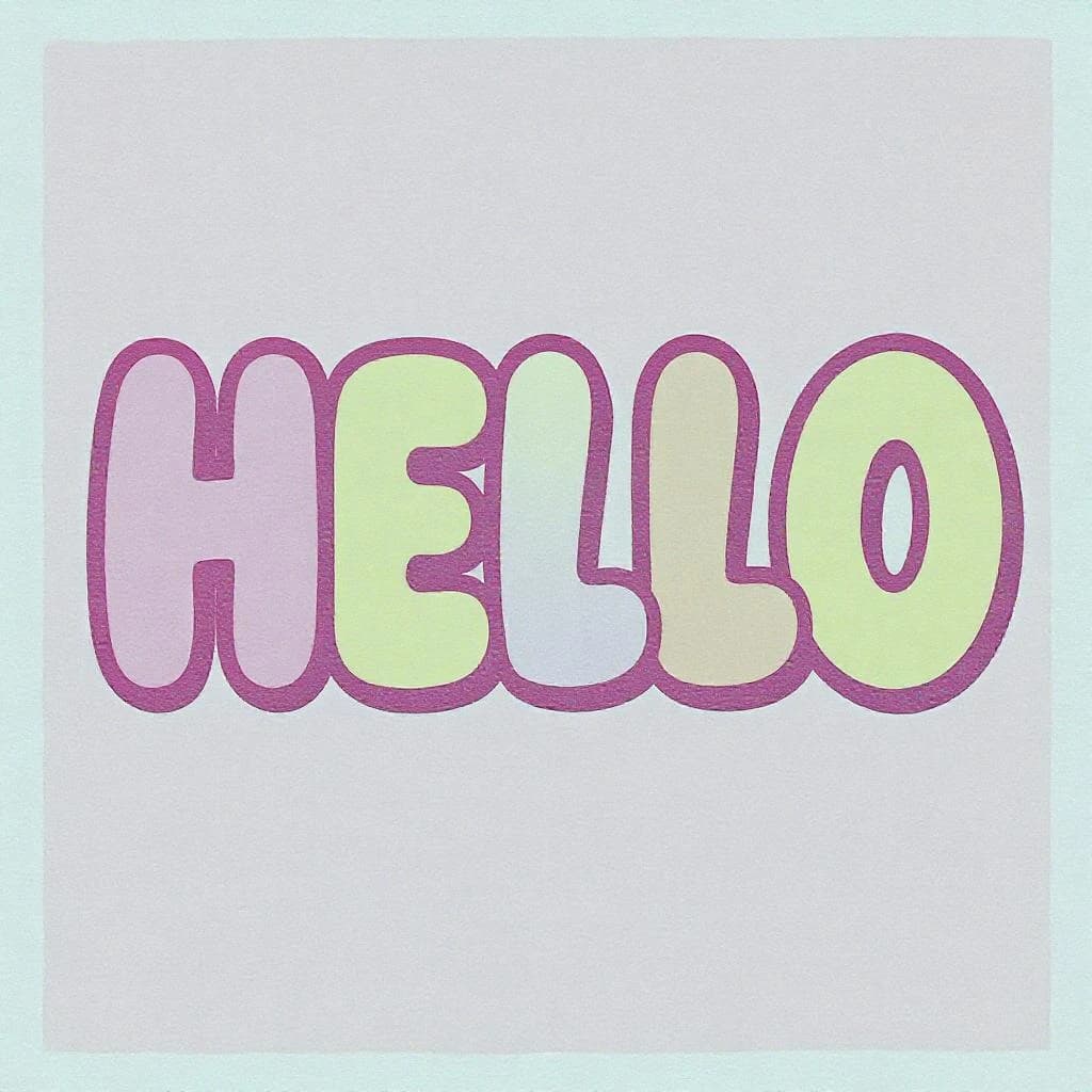Make a bold bubble-letter poster that says HELLO, pastel palette, thick outline.