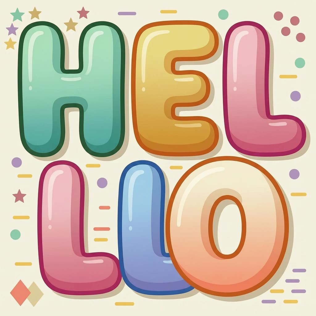 Make a bold bubble-letter poster that says HELLO, pastel palette, thick outline.