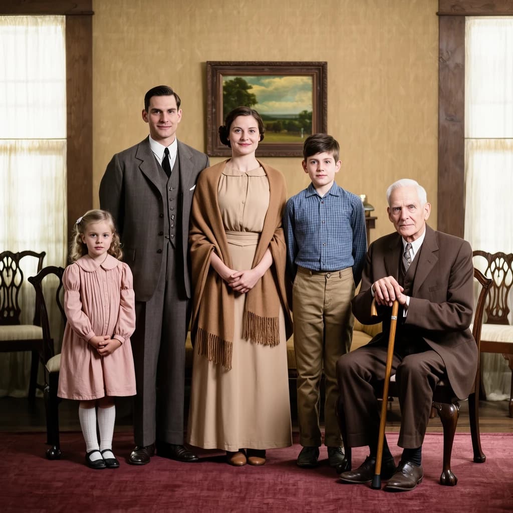 Everybody holds still and nobody smiles for the family portrait. It's 1928 in Kansas