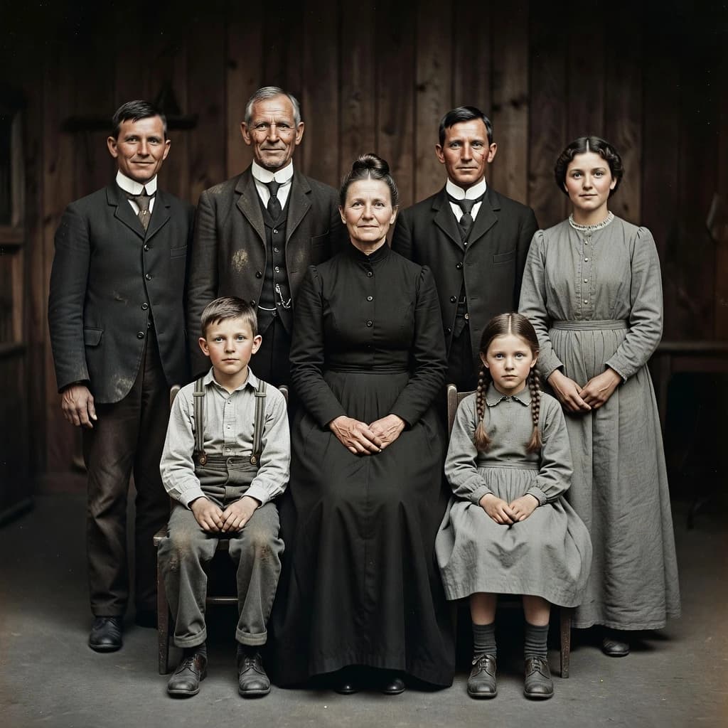 Everybody holds still and nobody smiles for the family portrait. It's 1928 in Kansas