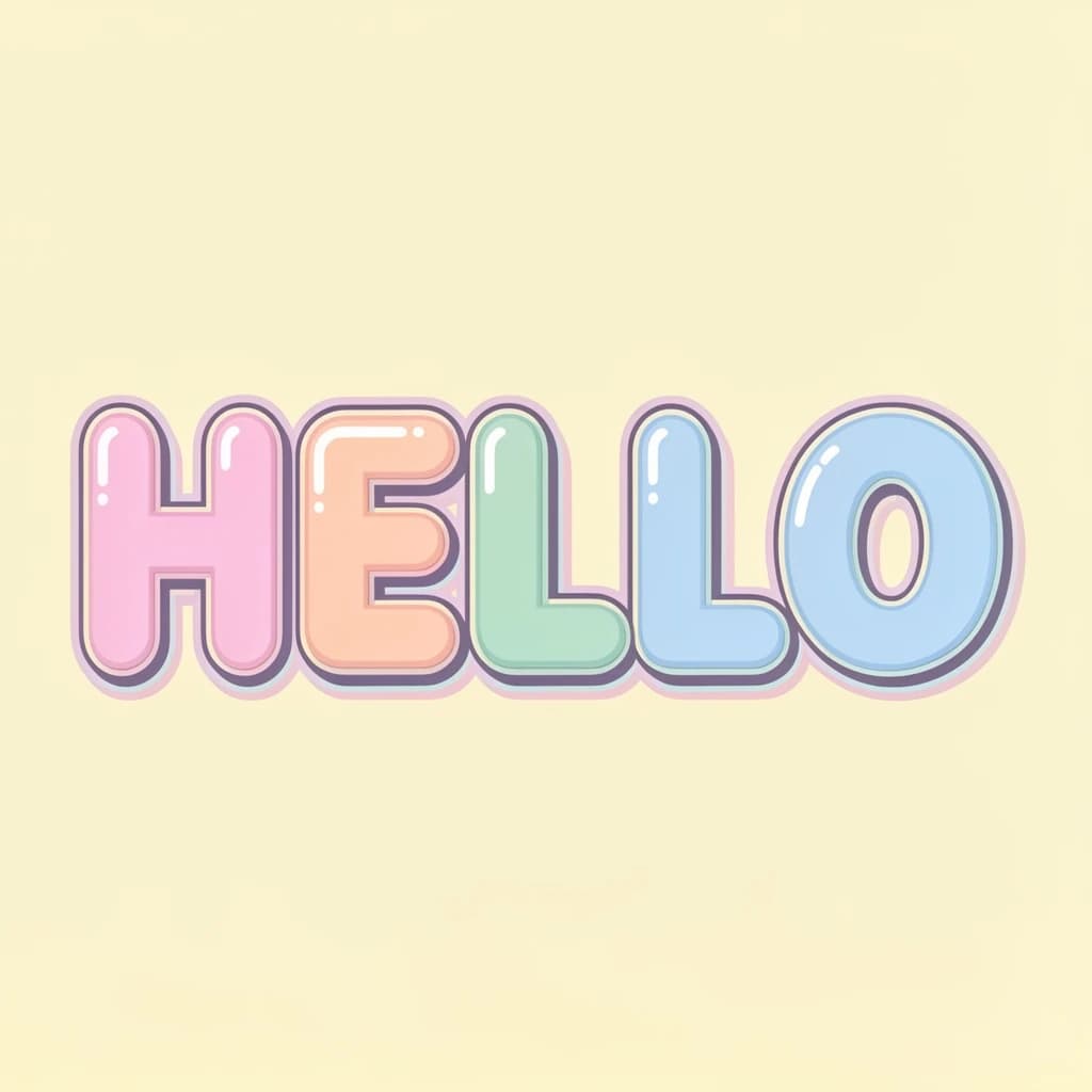 Make a bold bubble-letter poster that says HELLO, pastel palette, thick outline.