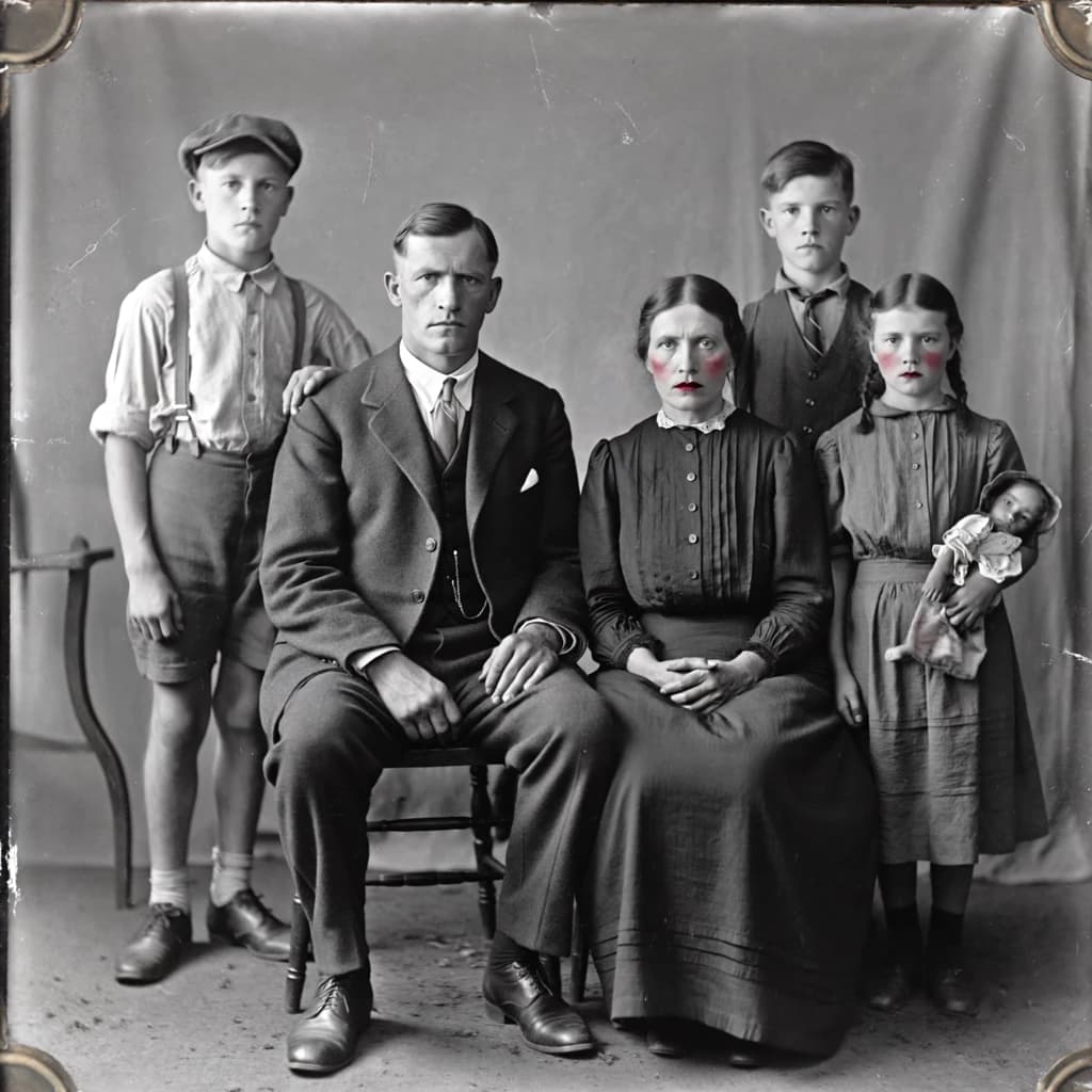 Everybody holds still and nobody smiles for the family portrait. It's 1928 in Kansas