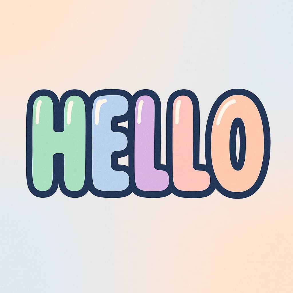 Make a bold bubble-letter poster that says HELLO, pastel palette, thick outline.