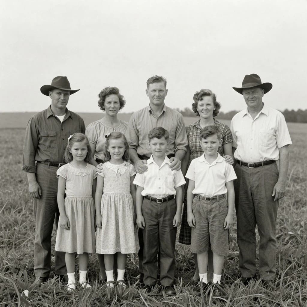 Everybody holds still and nobody smiles for the family portrait. It's 1928 in Kansas