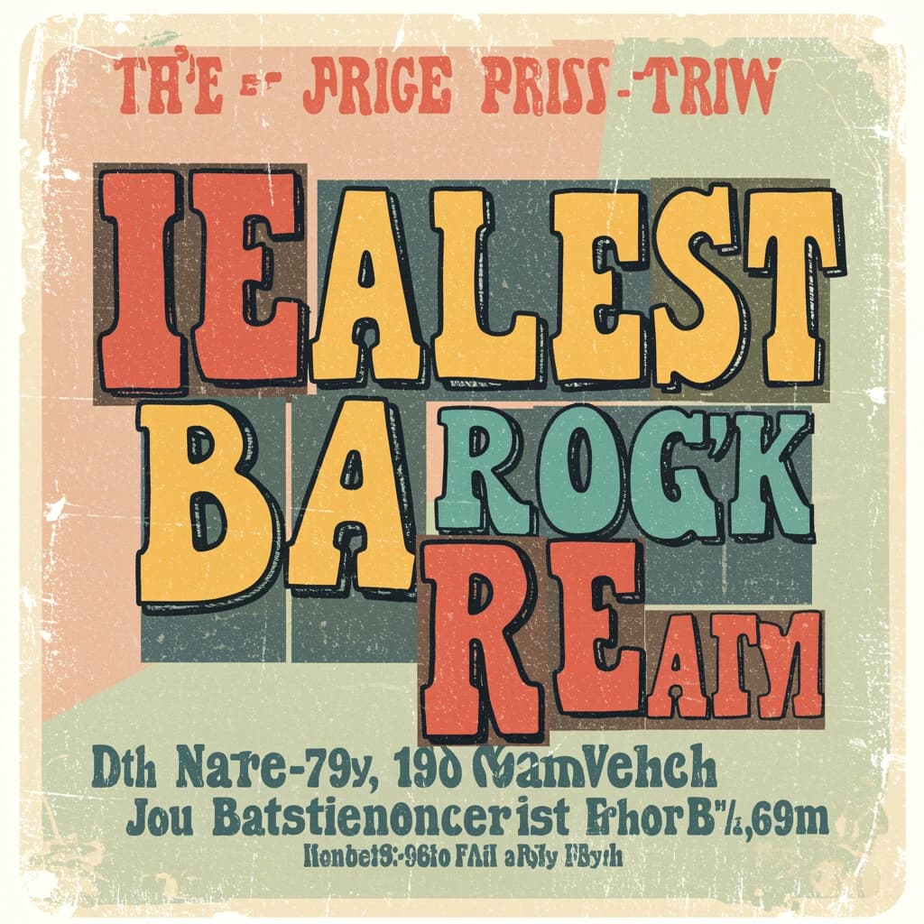 Make a 1960s concert poster featuring bold wood type, misaligned ink, creases.