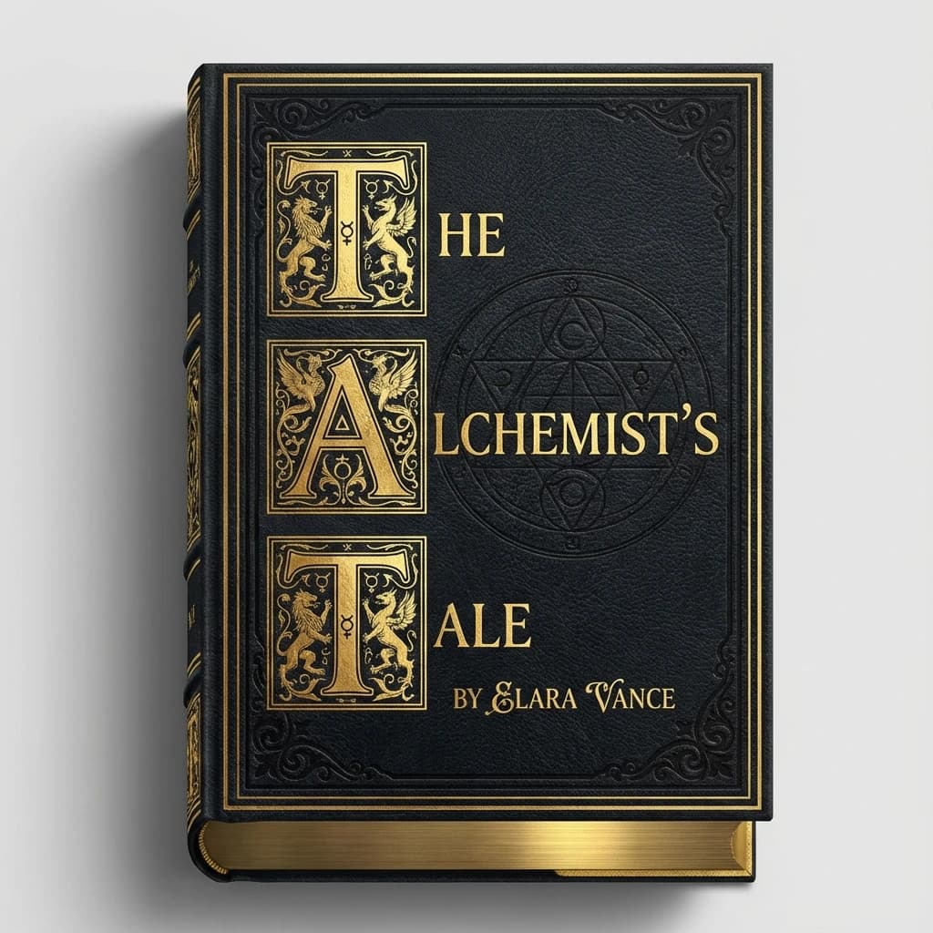 Illustrate a book cover with gold foil drop caps.