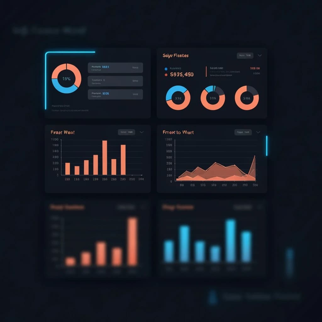 Make a dark mode finance dashboard with charts, glassmorphism, soft neon glow.