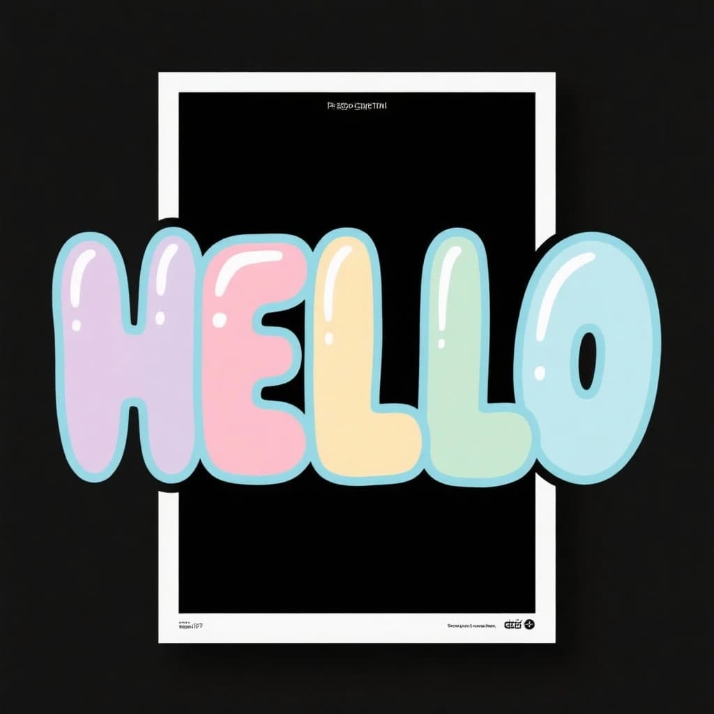 Make a bold bubble-letter poster that says HELLO, pastel palette, thick outline.
