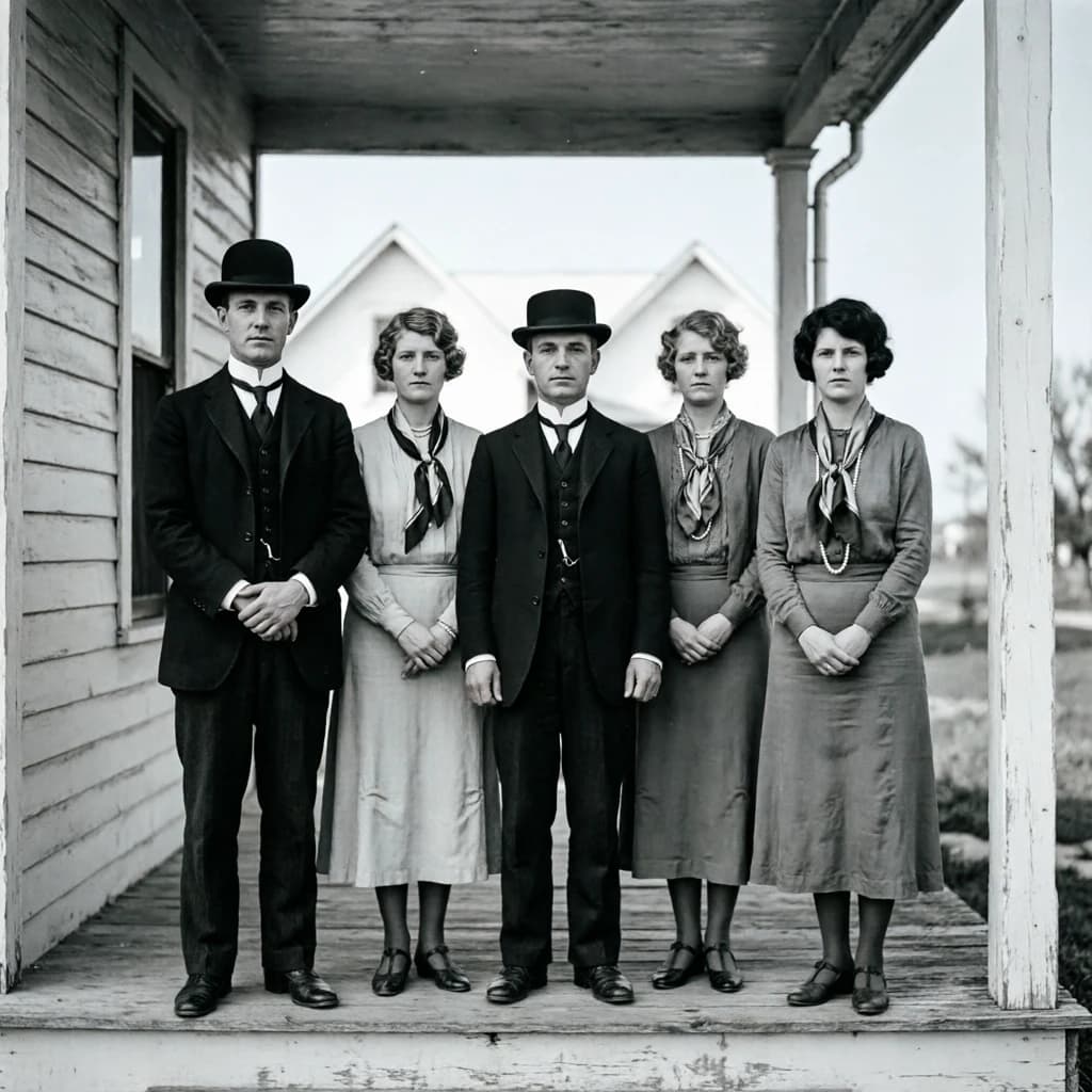 Everybody holds still and nobody smiles for the family portrait. It's 1928 in Kansas