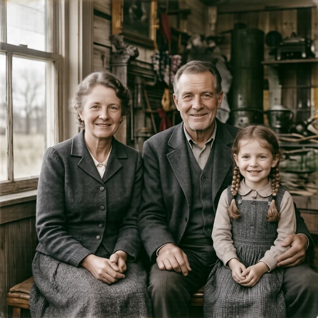 Everybody holds still and nobody smiles for the family portrait. It's 1928 in Kansas