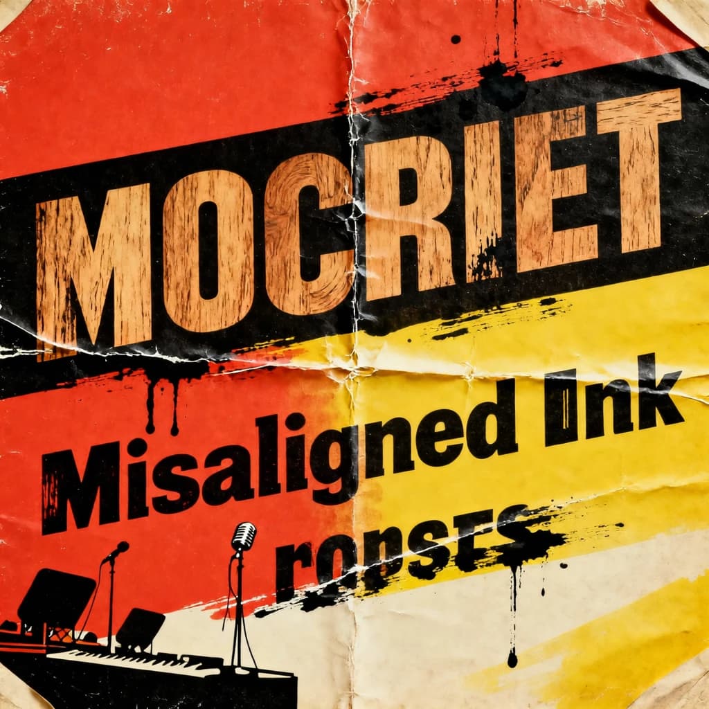 Make a 1960s concert poster featuring bold wood type, misaligned ink, creases.