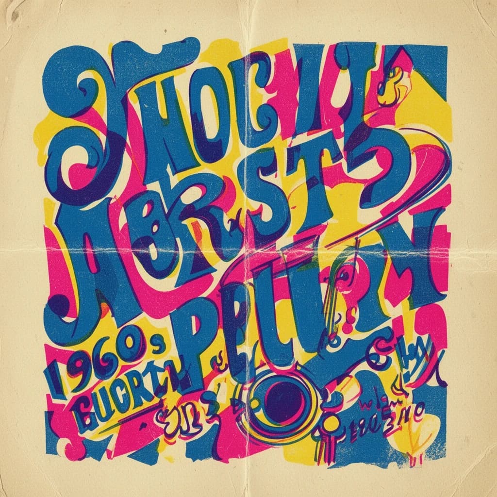 Make a 1960s concert poster featuring bold wood type, misaligned ink, creases.