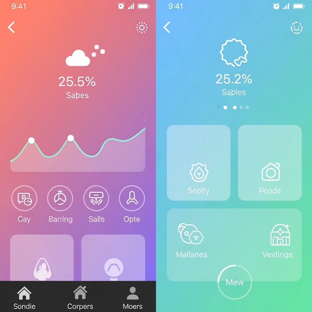 A chibi artist crafts a sleek mobile dashboard, neon pastel glow.