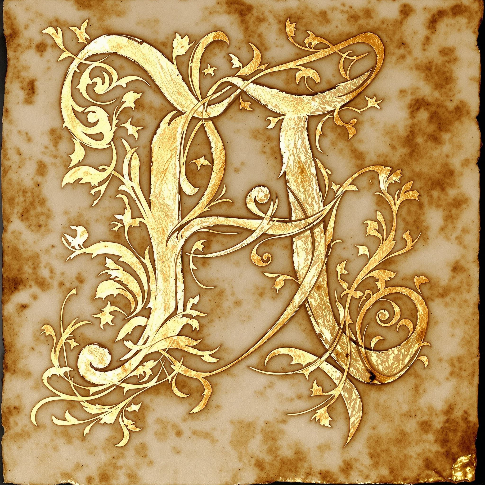 Illuminated letter A on vellum, gold leaf, a bit uneven flourishes.
