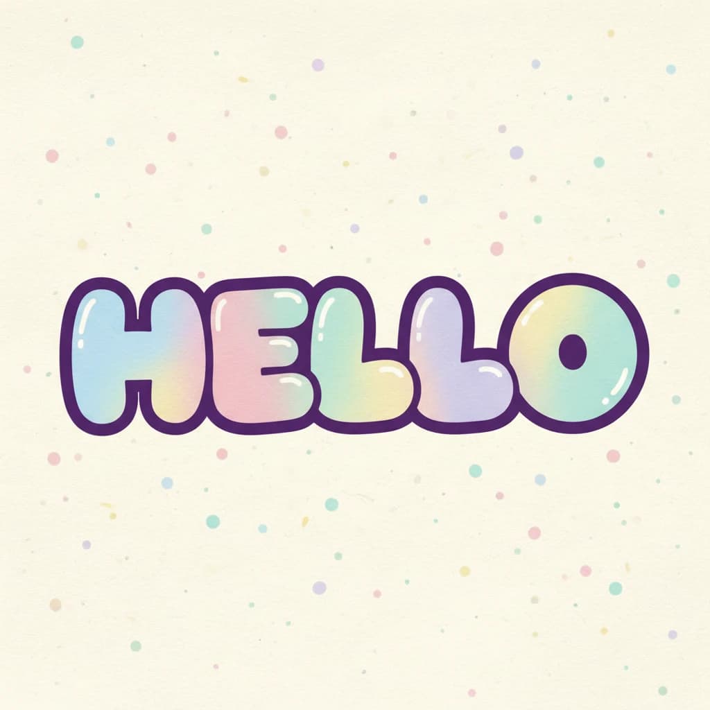 Make a bold bubble-letter poster that says HELLO, pastel palette, thick outline.