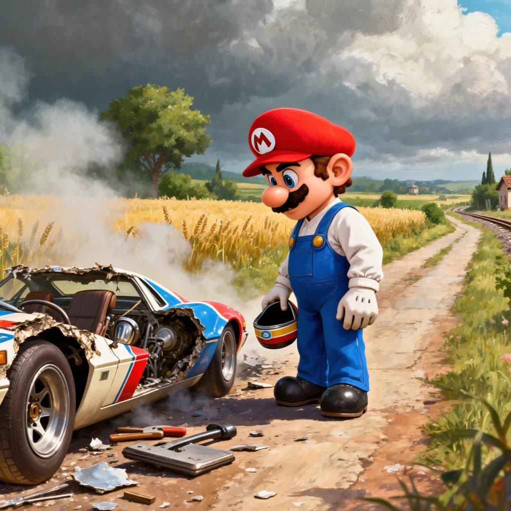 Mario examines the still smouldering wreck of the crash that took his best driver on the side of the country road. He designed this car and caused this. 3 days have passed since the crash. It's 1973 in Northern Italy.