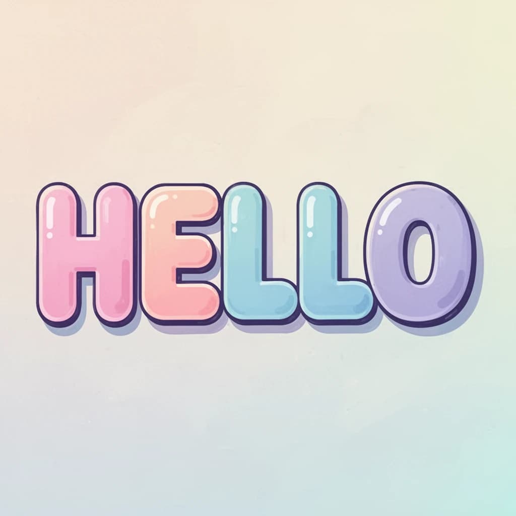Make a bold bubble-letter poster that says HELLO, pastel palette, thick outline.