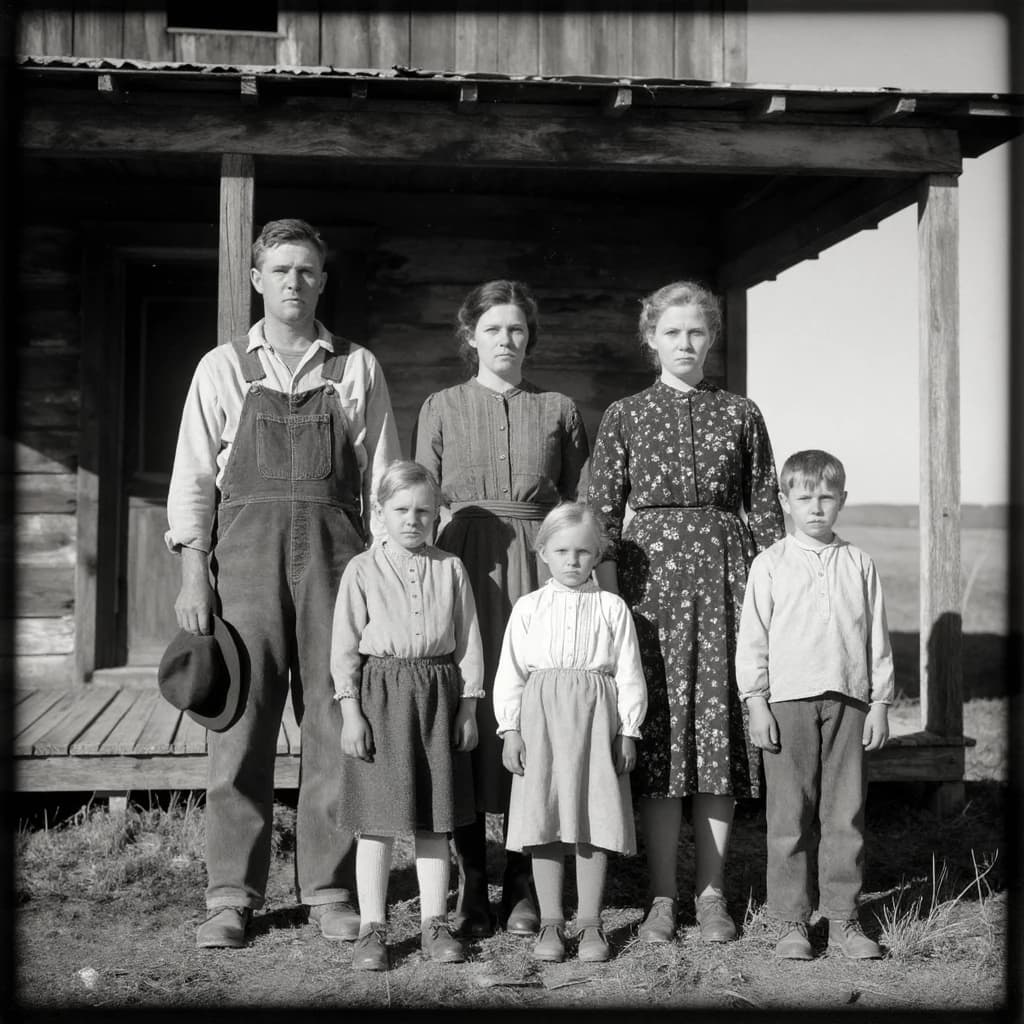 Everybody holds still and nobody smiles for the family portrait. It's 1928 in Kansas
