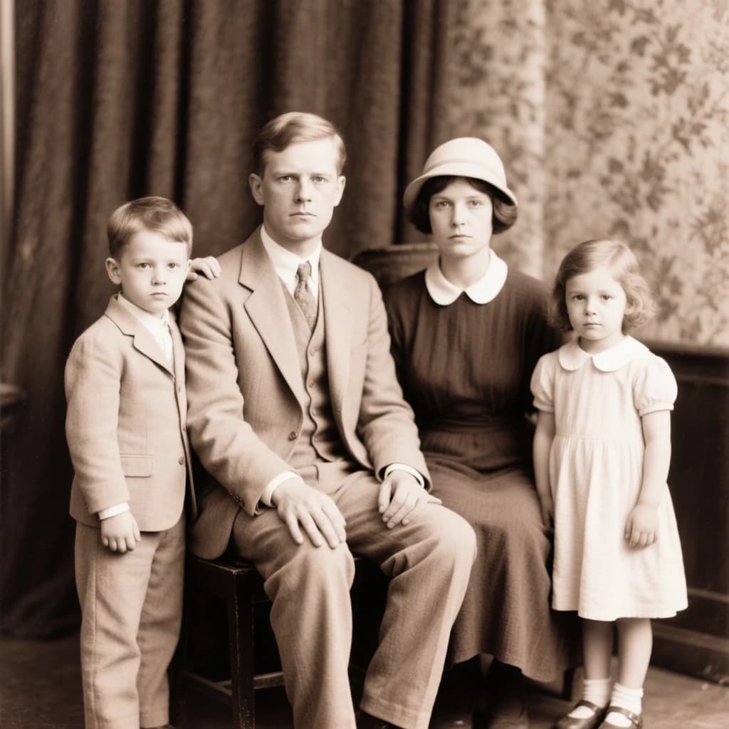 Everybody holds still and nobody smiles for the family portrait. It's 1928 in Kansas