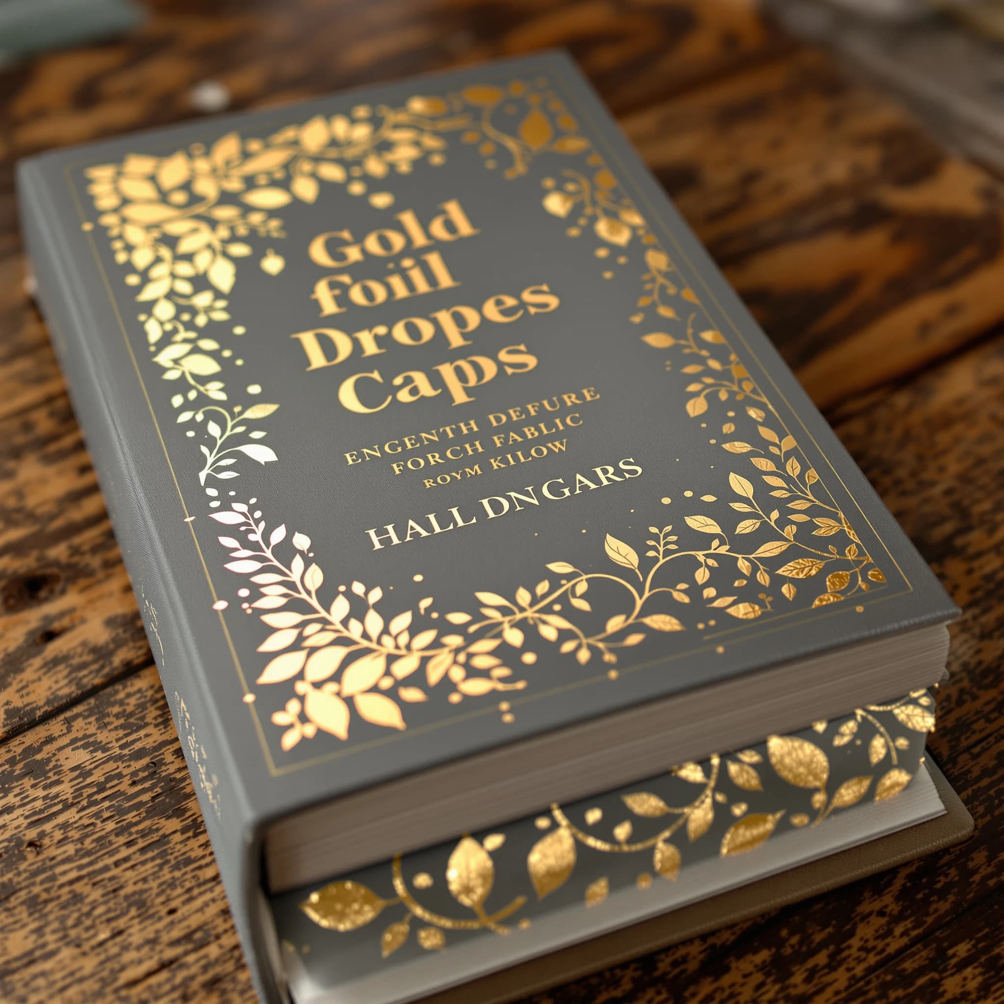 Illustrate a book cover with gold foil drop caps.