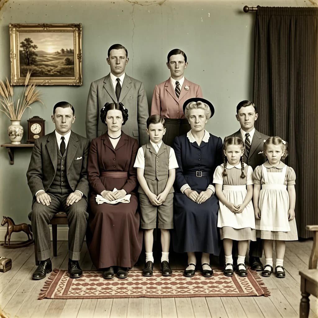Everybody holds still and nobody smiles for the family portrait. It's 1928 in Kansas