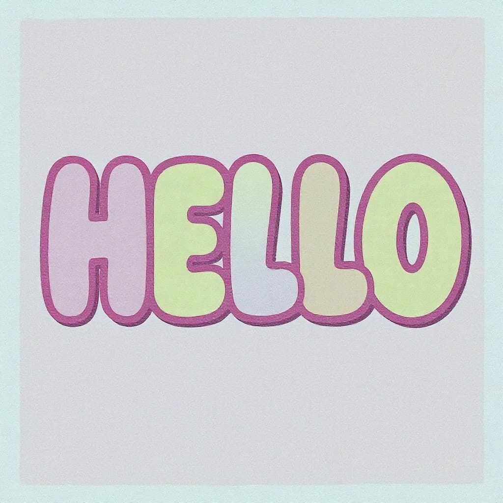 Make a bold bubble-letter poster that says HELLO, pastel palette, thick outline.