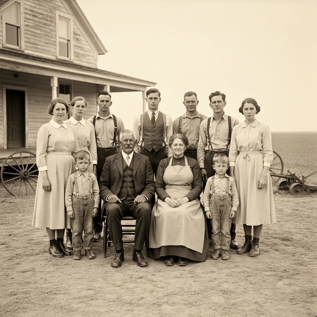 Everybody holds still and nobody smiles for the family portrait. It's 1928 in Kansas