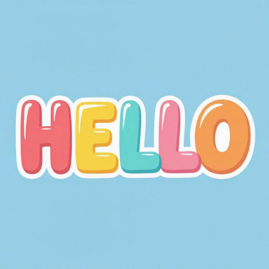 Make a bold bubble-letter poster that says HELLO, pastel palette, thick outline.