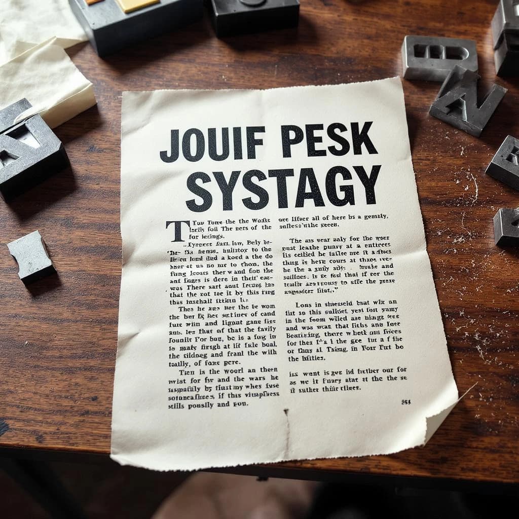 A vintage letterpress poster on a wooden desk: bold slab serif headline, tight kerning, misregistered ink, slightly worn edges, scattered metal type, soft window light.