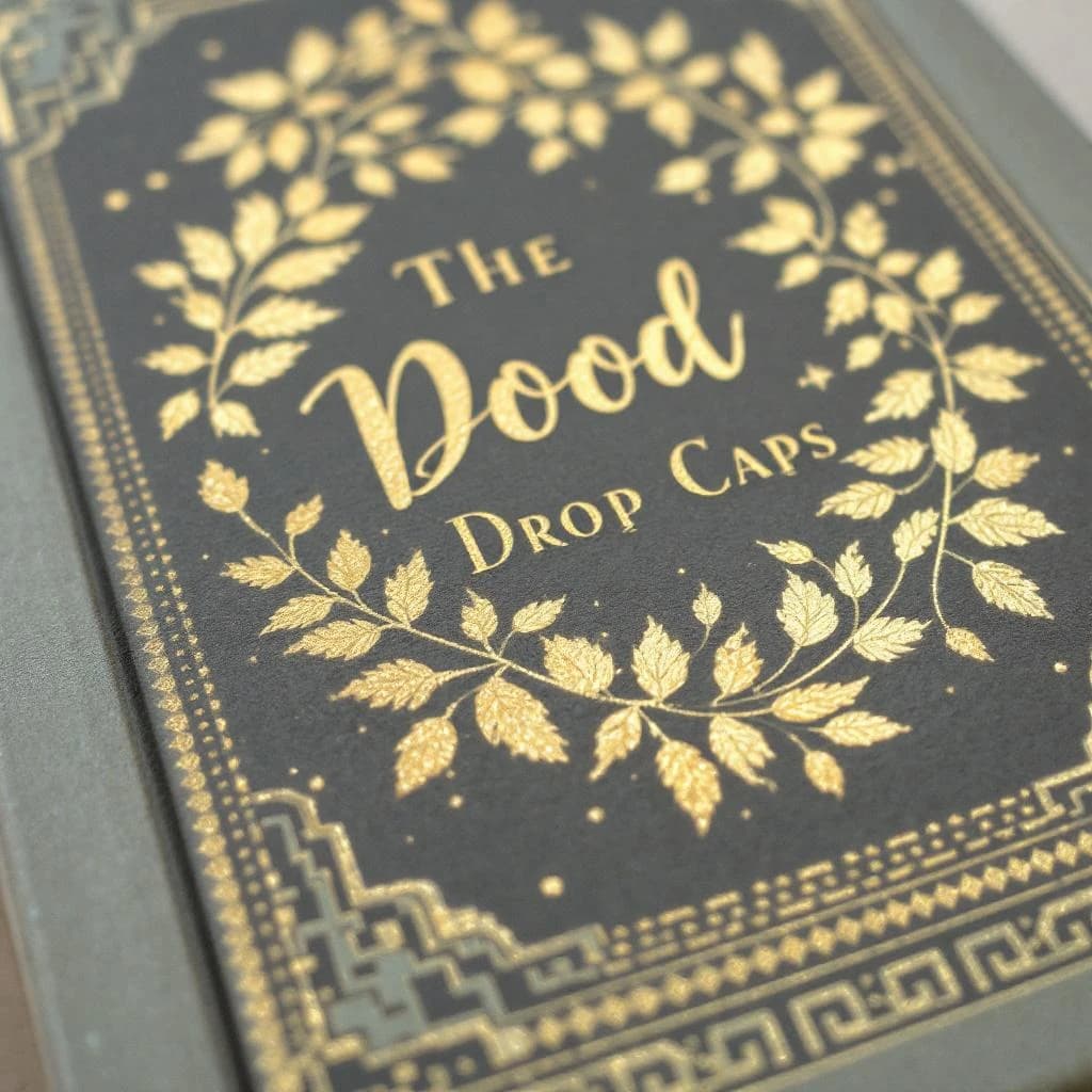 Illustrate a book cover with gold foil drop caps.