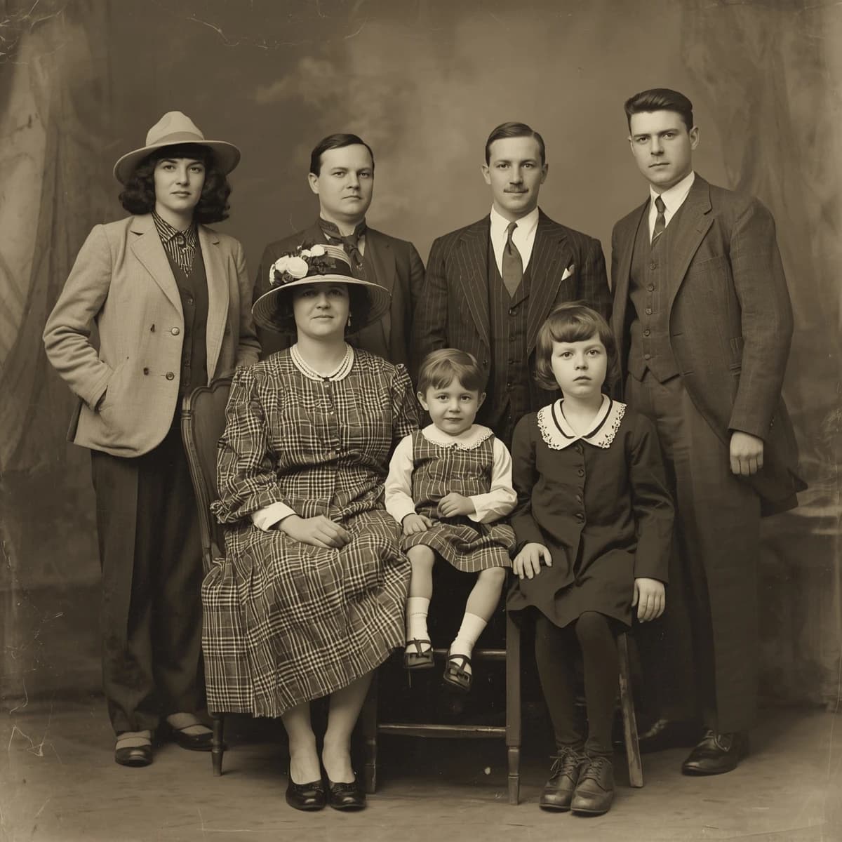 Everybody holds still and nobody smiles for the family portrait. It's 1928 in Kansas